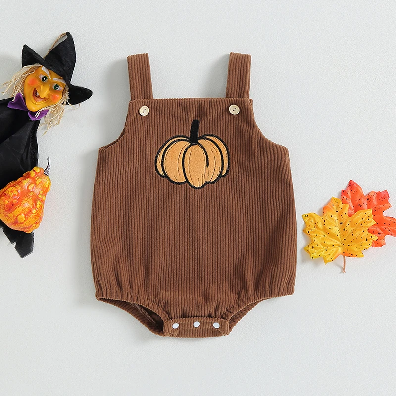 2023-05-26 Lioraitiin 0-18M Infant Baby Girls Boy Bodysuit Halloween Pumpkin/Witch Hat/Ghost Pattern Sleeveless Straps Jumpsuits