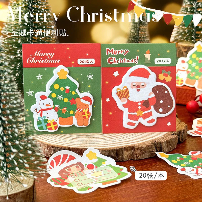 Kawaii Cartoon Christmas Post-it Notes 20/book Student Self-Adhesive Planning Notes Cute Christmas Decoration Gift