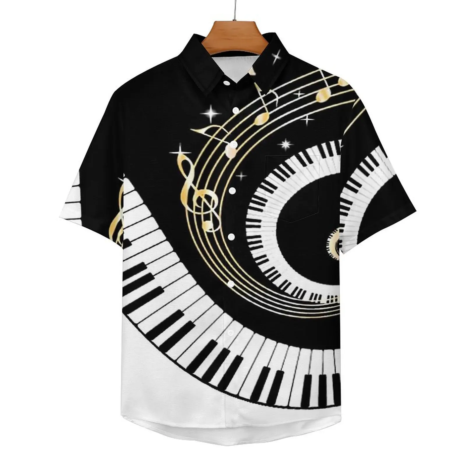 Piano Music Keyboard Loose Shirt Man Vacation Black And White Casual Shirts Hawaii Custom Short Sleeve Stylish Oversize Blouses