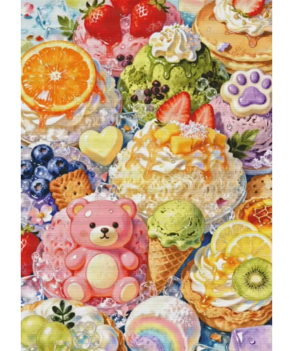 DIY Sweet Dessert Feast Diamond Painting, Colorful Ice Cream Fruit Teddy Bear Treats For Living Room Home Wall Decoration Gift