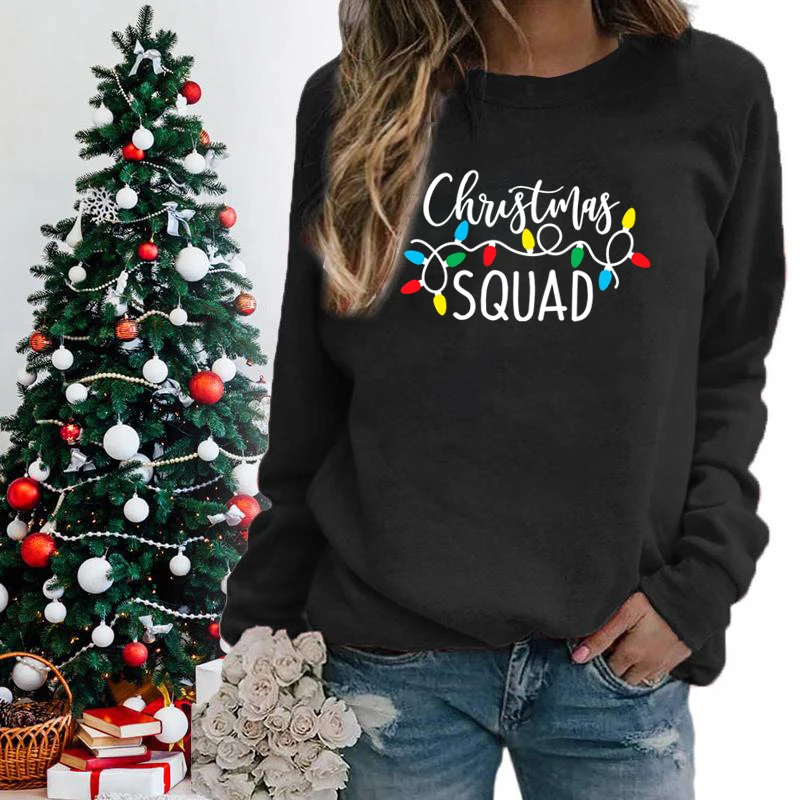 Kerstverlichting Kerstteam Print Ronde Hals Sweatshirts Modieus Print Dames Kerst Casual Sweatshirts Kerstcadeaus