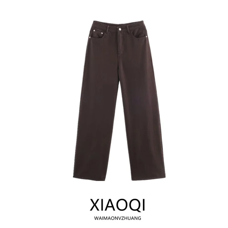 

Супер широкие джинсы с высокой талией, женские осенние новые джинсы, универсальный прямой крой, застежка на пуговицы на талии, для поездок на работу