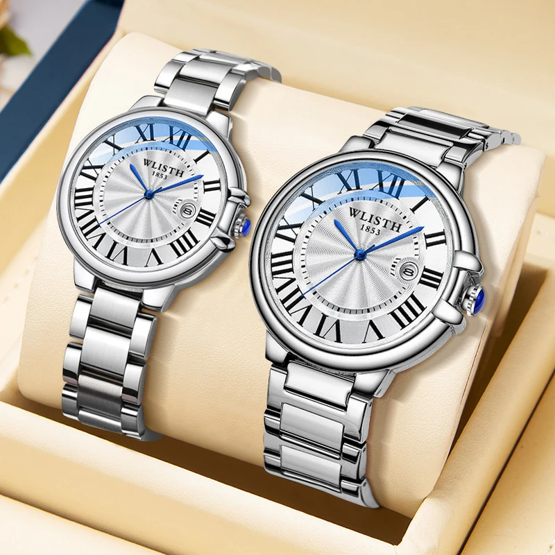 Jam Tangan Pasangan Model Baru Jam Tangan Pria Bisnis Jam Tangan Baja Tahan Karat Jam Tangan Tahan Air Jam Tangan Kuarsa Jam Tangan Pasangan Mewah