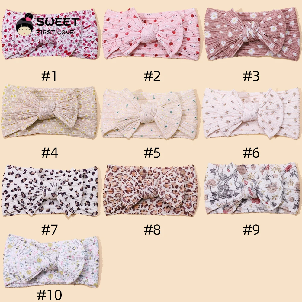 Baby Headband New Cable Knit Print Bow Hair Bands For Newborn Girls Soft Nylon Elastic Children\'s Hair Accessories Cute Headwear