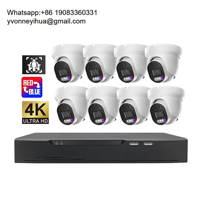 

OEM Security Camera System 4CH 4K POE IP CCTV Camera CMOS NVR Kit Two-Way Audio Human Detection Night Vision 7/24 Recording CMS