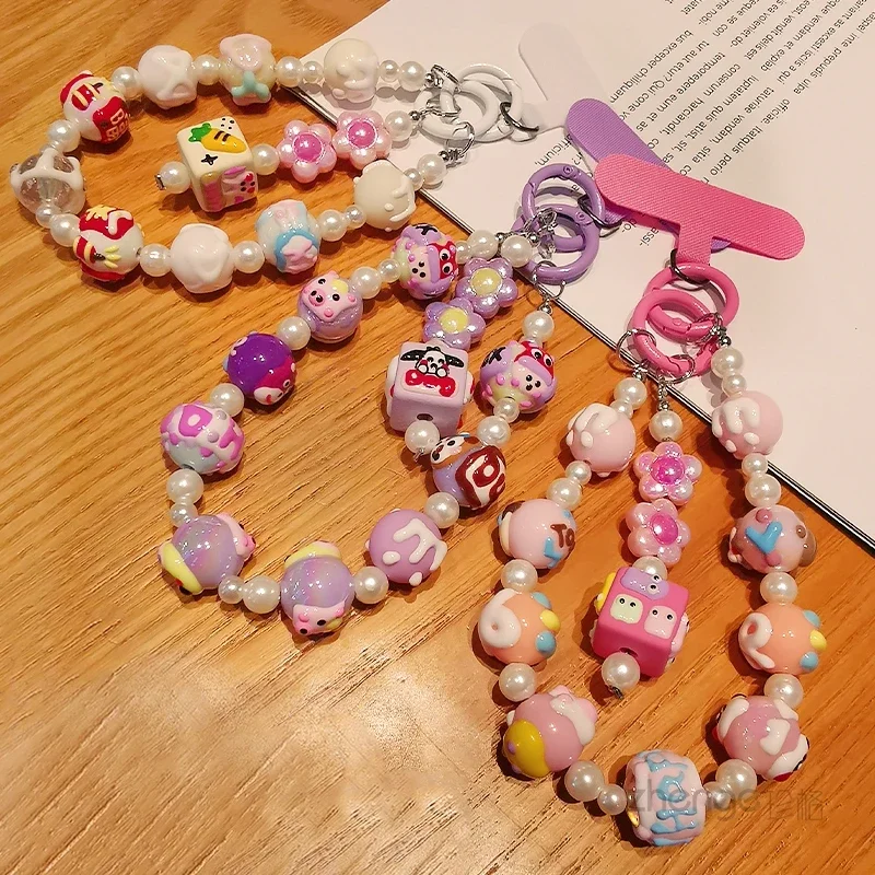 Colorful Graffiti Bead Phone Hanging Chain DIY Decoration Cute Phone Lanyard for All Phone Cases Charm Wrtst Strap Keychain