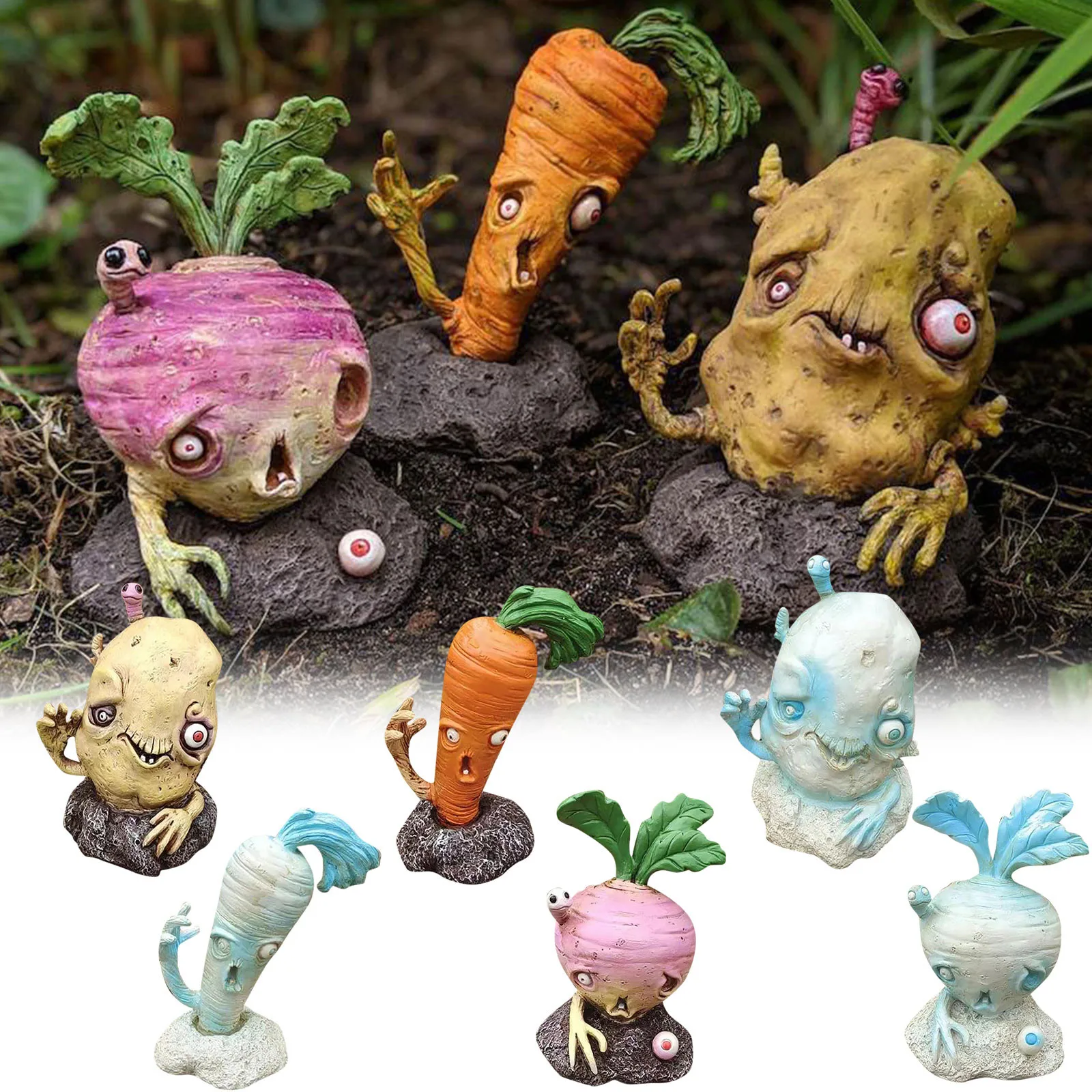 Halloween Zombies Vegetables Statue Vegetable Zombies Sculpture, Rotten Carrot Ornaments Halloween Garden Zombies Figurine