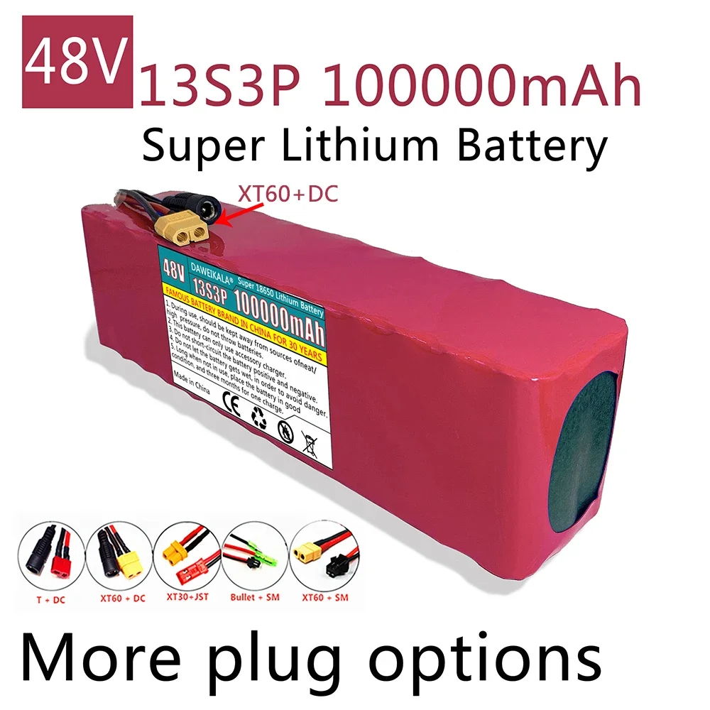 

48V Battery rechargeable 18650 battery pack 500W 1000W 13S3P 100000mAh Li-ion Battery For E-BK with BMS lithium