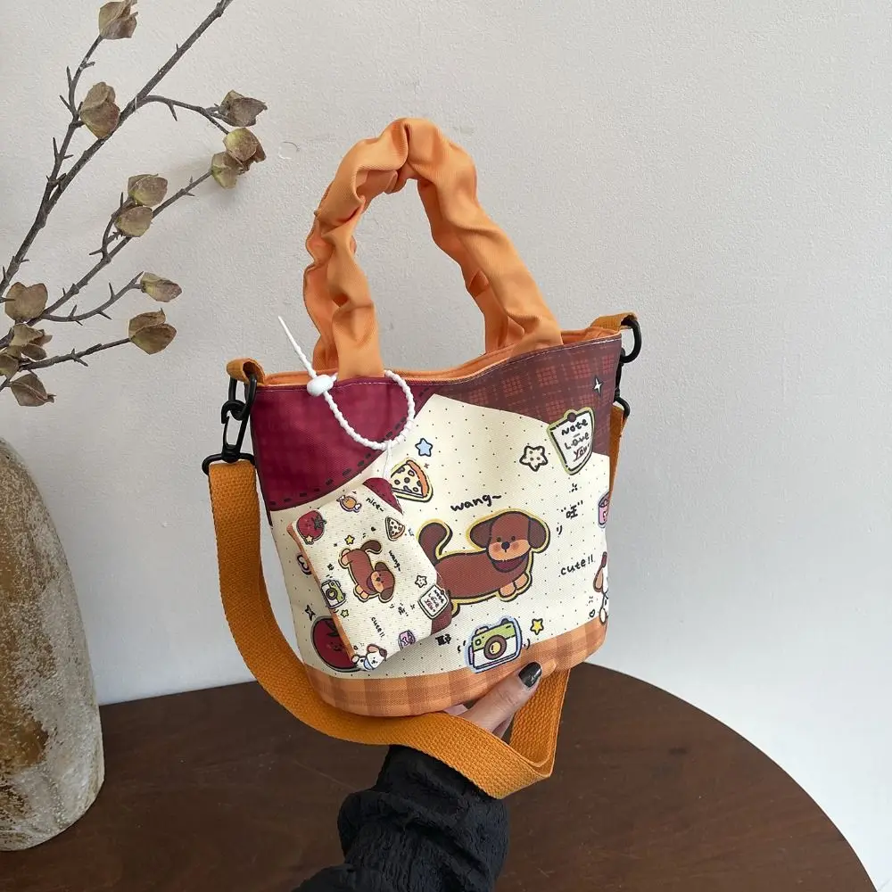 New Cartoon Crossbody Bag Canvas Material Large Capacity Shoulder Bag with Small Bag Korean Edition Style Handbag Casual Travel