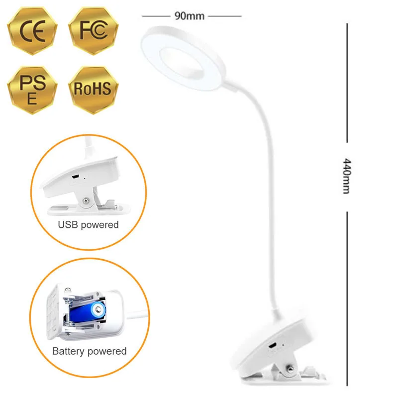 USB DC 5V LED Reading Book Night Light Desk clip lamp 18650 Rechargeable battery dimming Table lighting Clip holder Bedroom