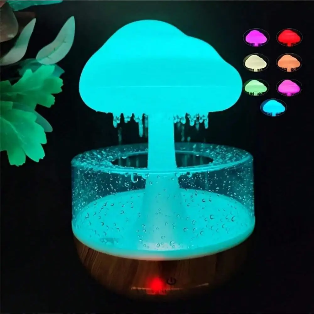 Colorful Rain Cloud Humidifier Mushroom Shape Sleep Atmosphere Lamp, Raindrop Light