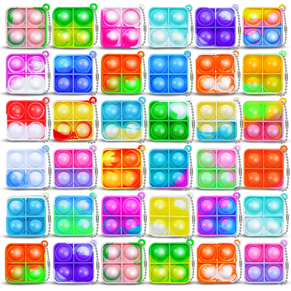 24PCS Pop Fidget Toys Pop Keychains Toys Fidgets Pack Anxiety Stress Relief Sensory Toys Party Favors With Storage Box