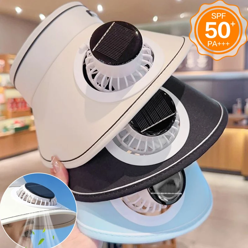Summer New Solar Fan Sun Hat UV Protection Empty Top USB Dual Charging Outdoor Sun Hat Portable and Long-lasting for Travel