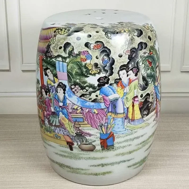 New Chinese Style Carved Pattern Ottoman Movable Living Room Accent Furniture Artistic Home Decor