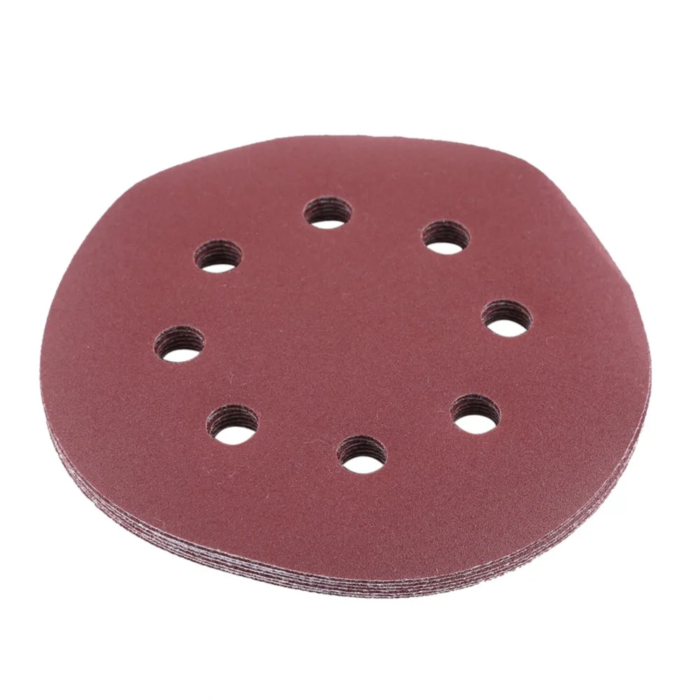 100pcs Alumina Polishing Sandpaper Discs 5 Inch Diameter 60 80 100 120 240 Grit Sanding Sheet Discs 8 Holes Dust Extraction