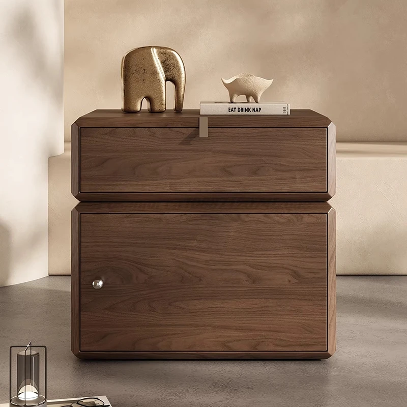 Italian Minimalist Nightstand Lacquer Solid Wood Integrated Safe Box Luxury Bedside Table High End Security Cabinet For Bedroom