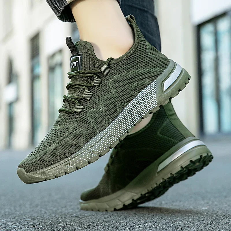

Men‘s Running Shoes Breathable Knit Sneakers Lace-up Casual Sports Shoes Fitness Training Flat Zero Drop Shoes Walking Shoes