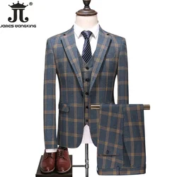 M-5XL Jacket Vest Pants Boutique Fashion Classic Plaid Men's Business Suit 3Pcs & 2Pcs Set Bridegroom Wedding Dress Party