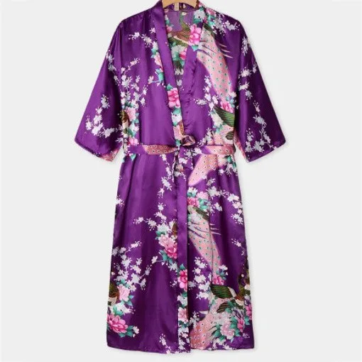 Bata de seda de rayón con estampado chino para mujer, camisón largo y Sexy, Kimono Yukata, bata de baño, ropa de dormir de talla grande, lencería