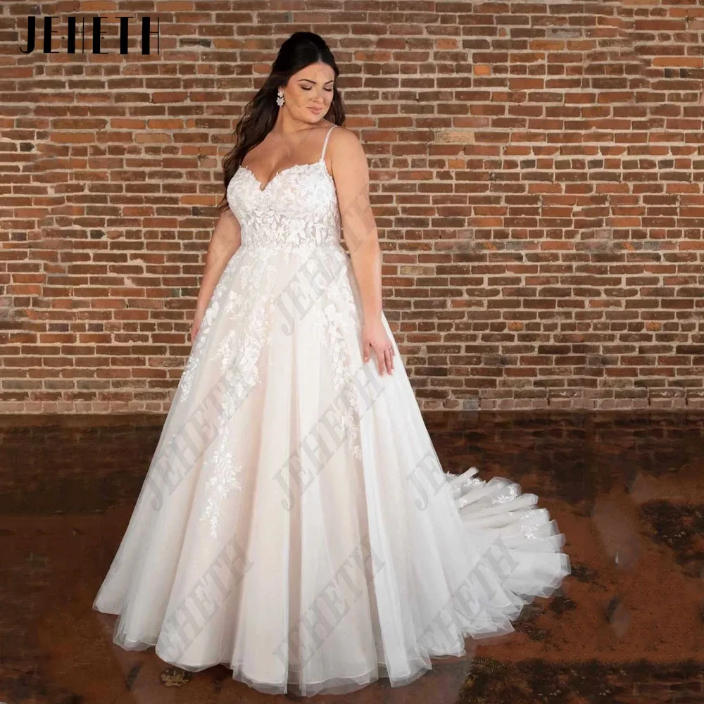 

JEHETH Modern Plus Size Wedding Dress Spaghetti Straps Sweetheart Bride Gowns Sexy Backless A-Line Applique vestidos Customized