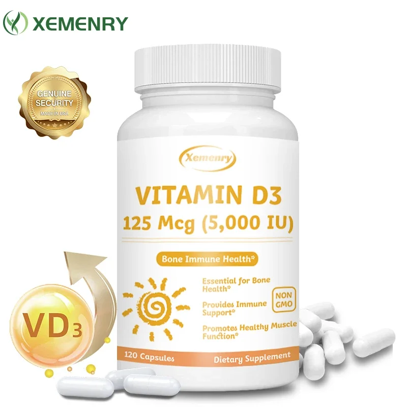 

Vitamin D3 Supplement 125 Mcg - Made in The USA, Third Party Tested Non-GMO 120 Capsules