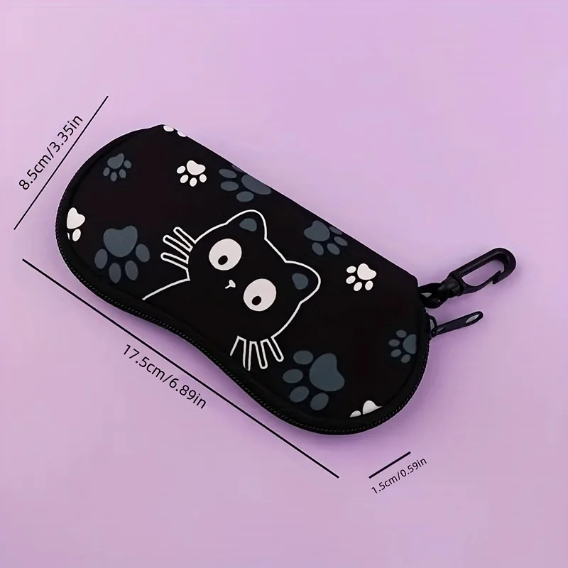 1pc Cute Black Cat Eyeglass Bag with Zipper Closure, a Fashionable Accessory for Women to Protect the Eyeglass Storage Bag