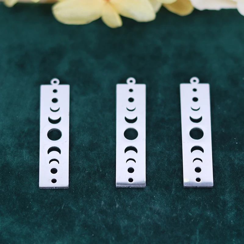 3pcs DIY Metal Moon Phase Stainless Steel Rectangle Pendant Fit Tassels Earrings Charms for Jewelry Making Necklace Women Girl
