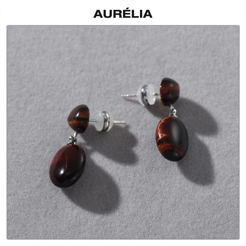 

Europe America Red Agate Round Pendant 925 Silver Needle Earrings Women Fashion Delicate Jewelry