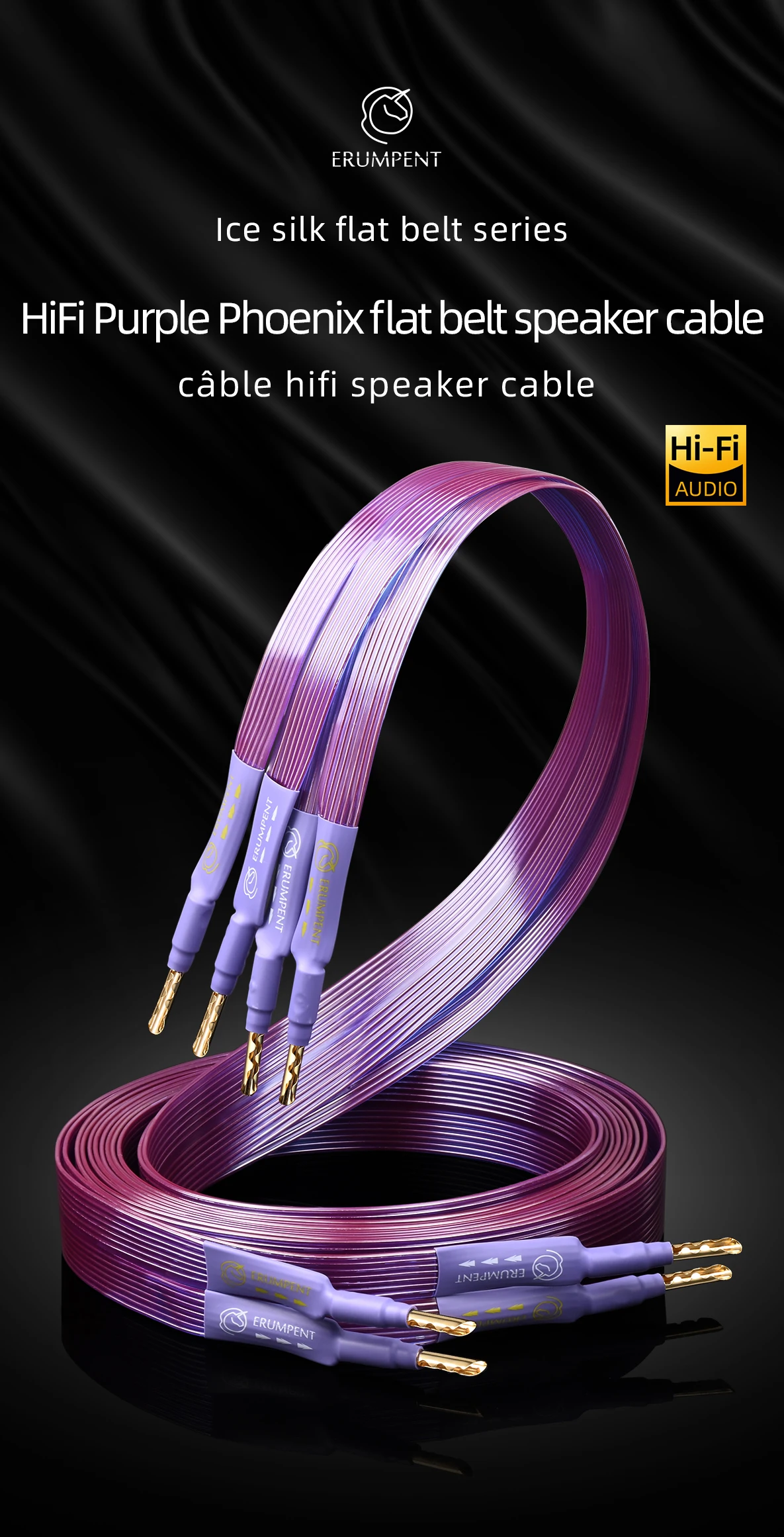 HiFi-OCC-Lautsprecherkabel, Hi-End-Flachriemen aus reinem Kupfer mit gezahntem, massivem, vergoldetem Bananen-Y-Steckerkabel für Lautsprecherverstärker – Detail 1
