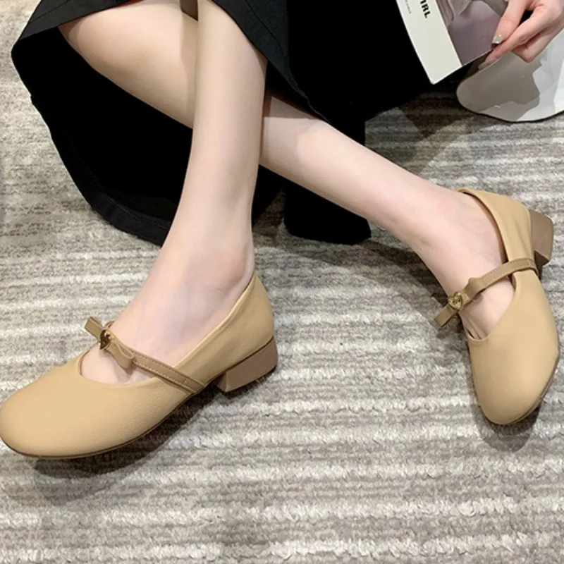 2023 Hot Sale Shoes for Women Spring and Autumn Women's Pumps Solid Color Mary Jane Mid Heel Shallow Mouth Round Toe Shoes Women