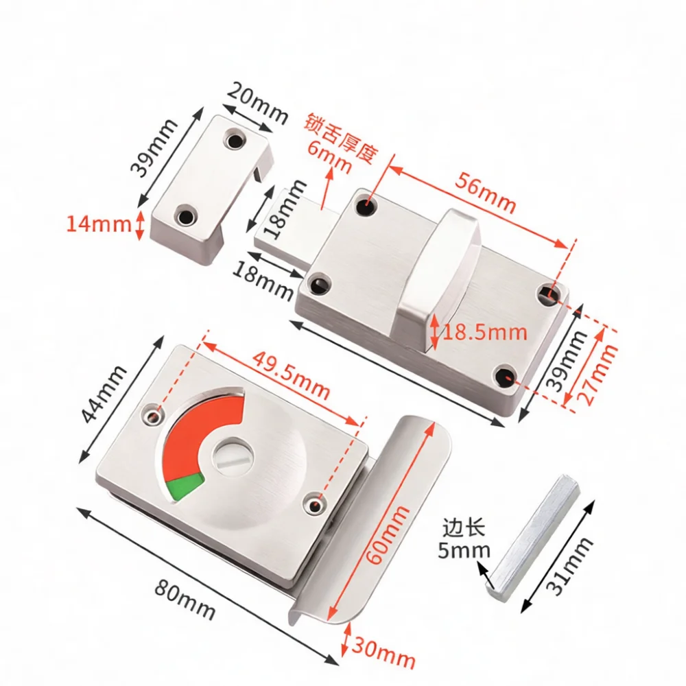 Stainless Steel Indicator Lock For Bathroom Partition Privacy Latch Bolt Hardware For Modern Toilet Door Management