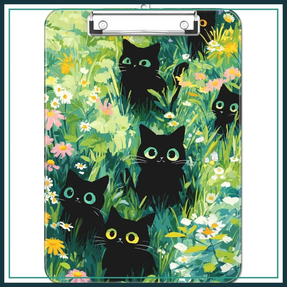 

A4 Letter Size Clipboard, 9x12.5in Plastic Writing Board with Metal Clip, Cute Black Cats Design for School Office