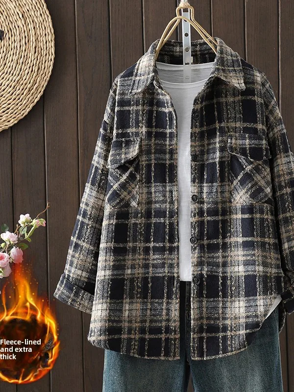 Thiened Woolen Plaid irt frauen Herbst Winter Koreanische Sle Floing Casual Lose Warme Top High-End-Lose Oberbekleidung