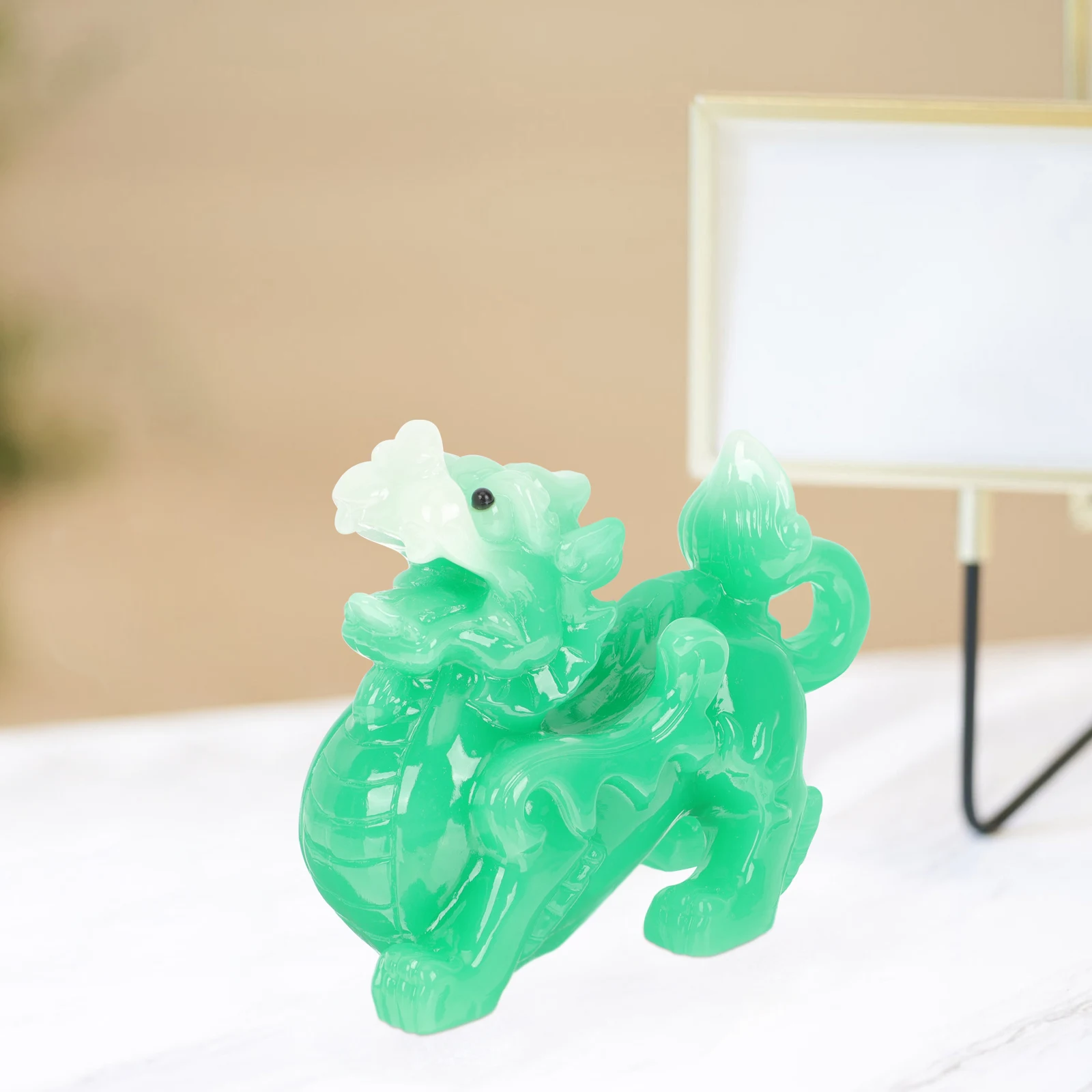 

2 Pcs Pixiu Ornament Animal Ornaments Miniature Luck Statue Green Desktop Decorative Statues Office