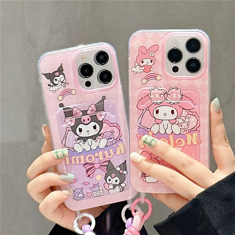 Cute Kuromi My Melody Phone Case for iPhone 16 15 13 12 11 14 Pro Max 15pro 16pro for iphone16pro Pocket card IMD Cover Funda