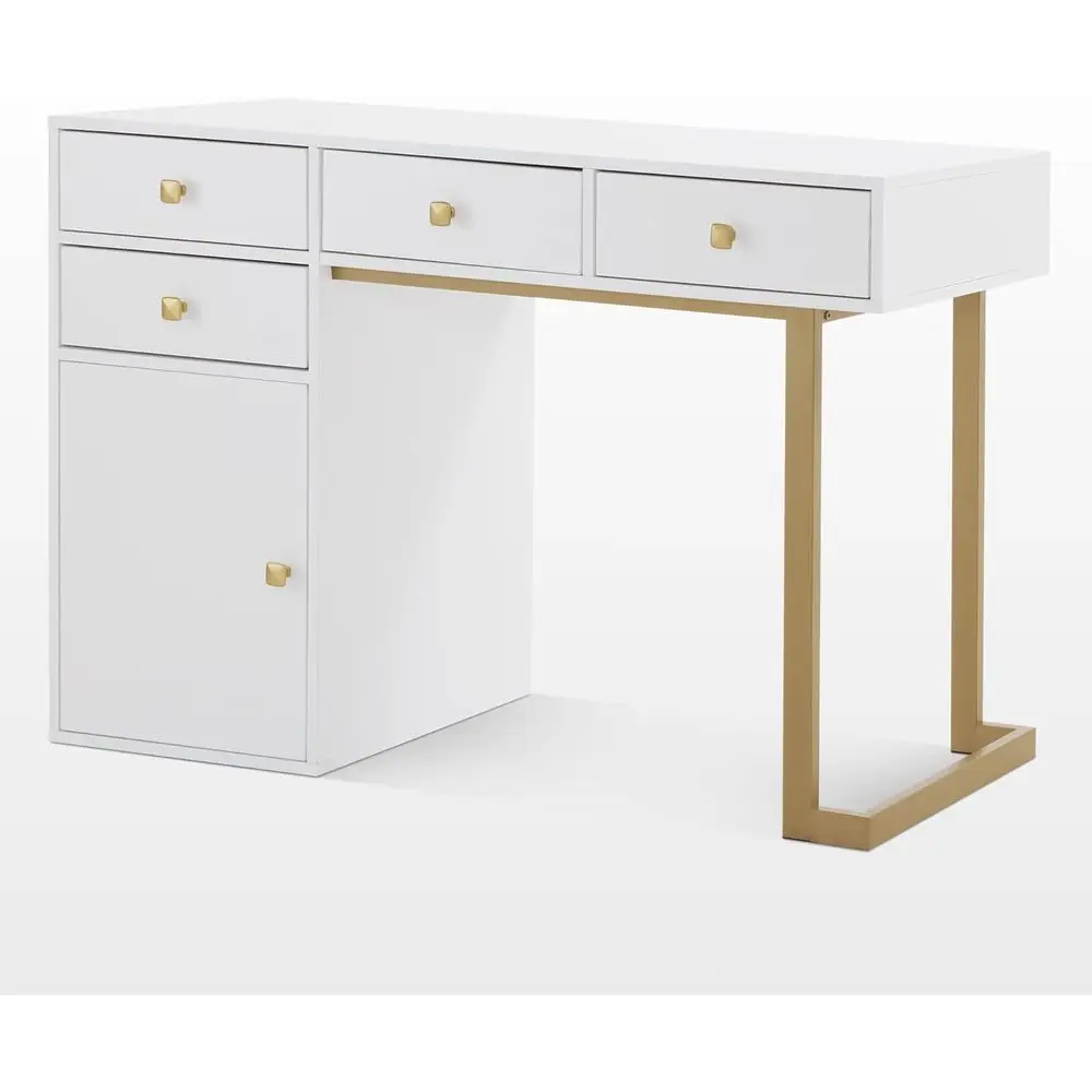 Storage Manicure Table with Round Handles, Nail Technician Desk, Makeup Station, Display Open Space, White