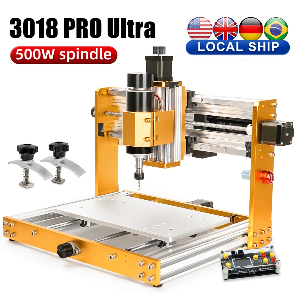 3018 Pro Ultra CNC Router 500W All-Metal Engraver Machine Limit Switch E-Stop with GRBL Offline for Metal,Wood, Acrylic, PCB MDF