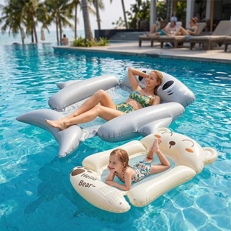 2026 New Cartoon Bear Large Water Floating Bed Summer Pool Entertainment Single Thickened PVC Inflatable Float