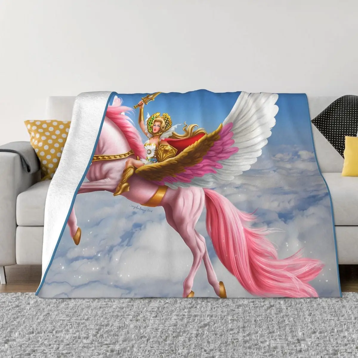 Unicorn She-Ra And Swiftwind Soaring In The Clouds Portable Warm Throw Blankets for Bedding Travel