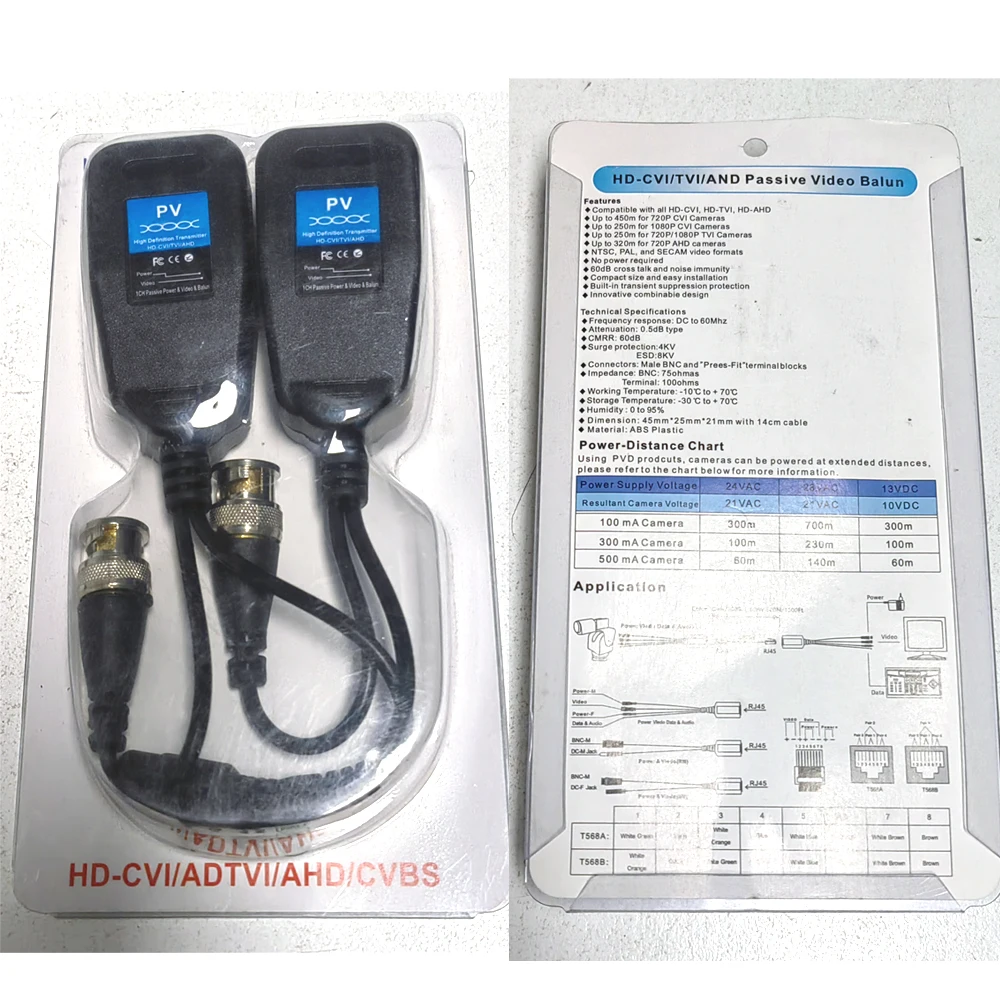 1CH Passive Balun RJ45 CCTV Video Transceiver Coax BNC for HDCVI HDTVI AHD Analog High Definition Camera Power Supply Connectors
