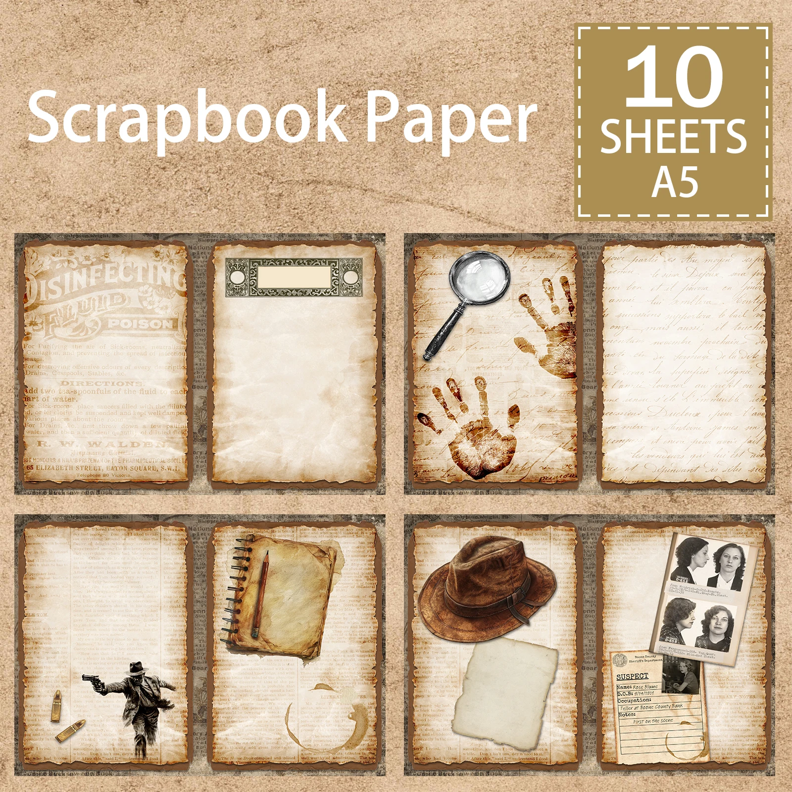 10 vellen A5-formaat Killer Vingerafdruk Gezocht Poster Patroon Achtergrond Vintage Grunge Journal Planning Scrapbooking