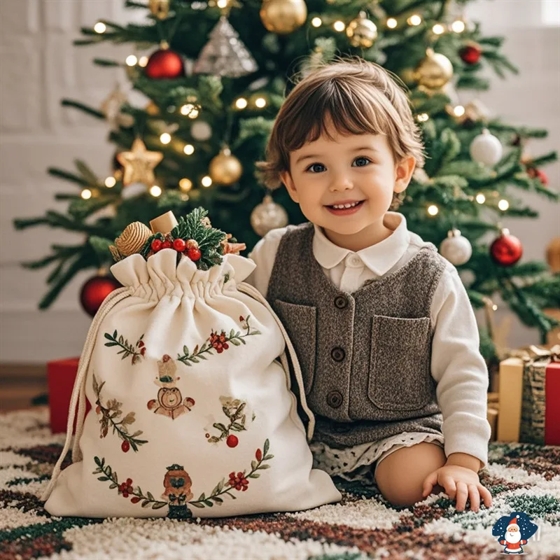 حقيبة كبيرة برباط مزخرفة لعيد الميلاد، حقيبة تخزين وتوزيع هدايا سانتا كلوز للهدايا الاحتفالية #5