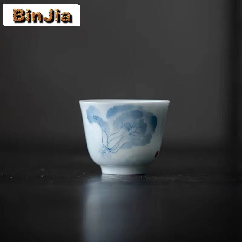 

2 шт./компл., сине-белая ручная роспись, чайная чашка с капустой, элегантная красивая чашка для запаха чая, китайский чайный набор, 45 мл