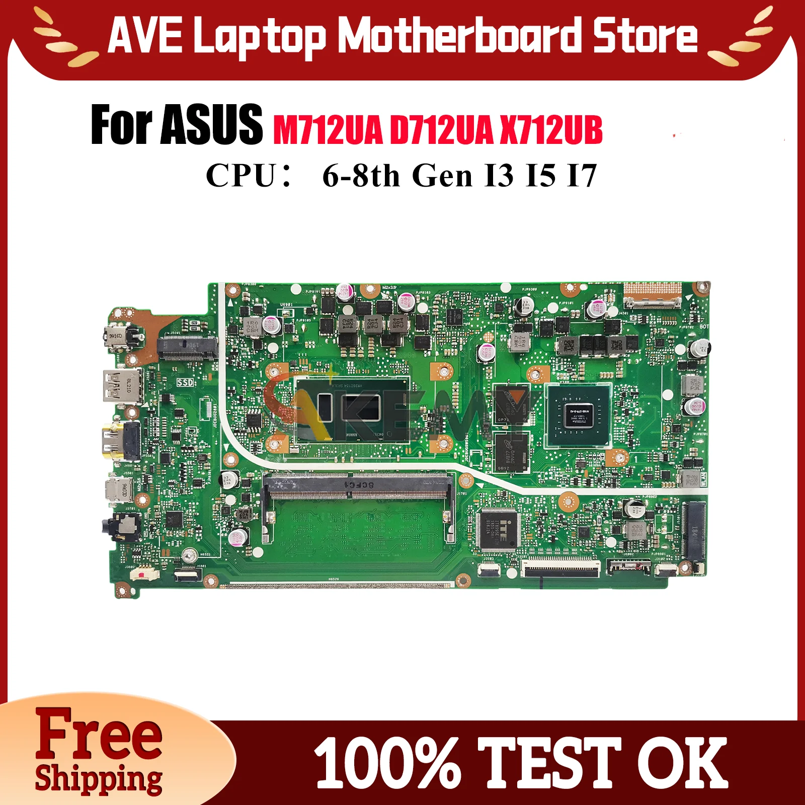 

X712UB Материнская плата для ноутбука ASUS VivoBook M712UA D712UA X712UA X712U Материнская плата для ноутбука с процессором I3 I5 I7 100% tests OK stk