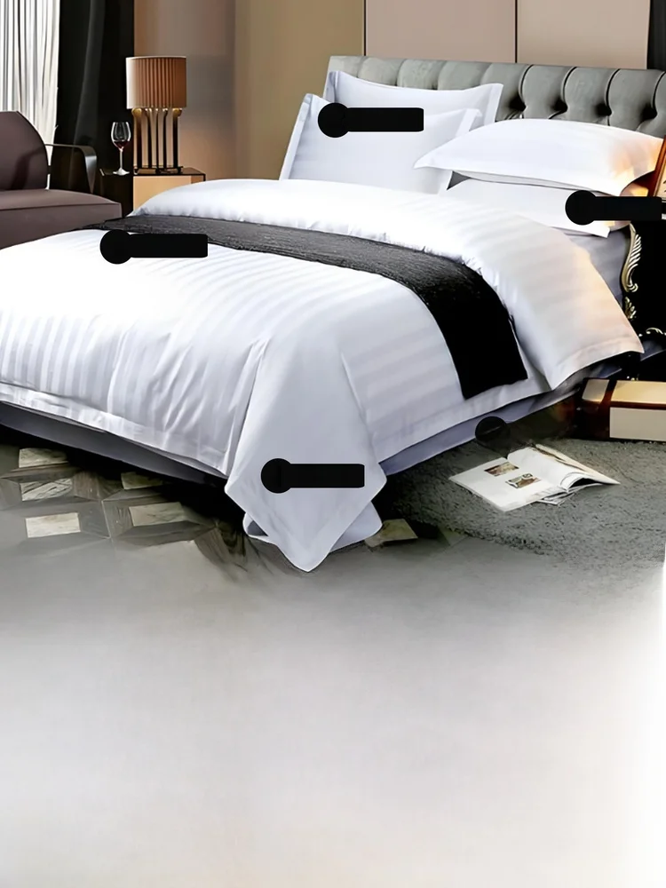 

Pure White Thiened Cotton Pillowcases for Hotels And Inns Striped Design Beau Salon Special Use Easy to Clean All Seasons