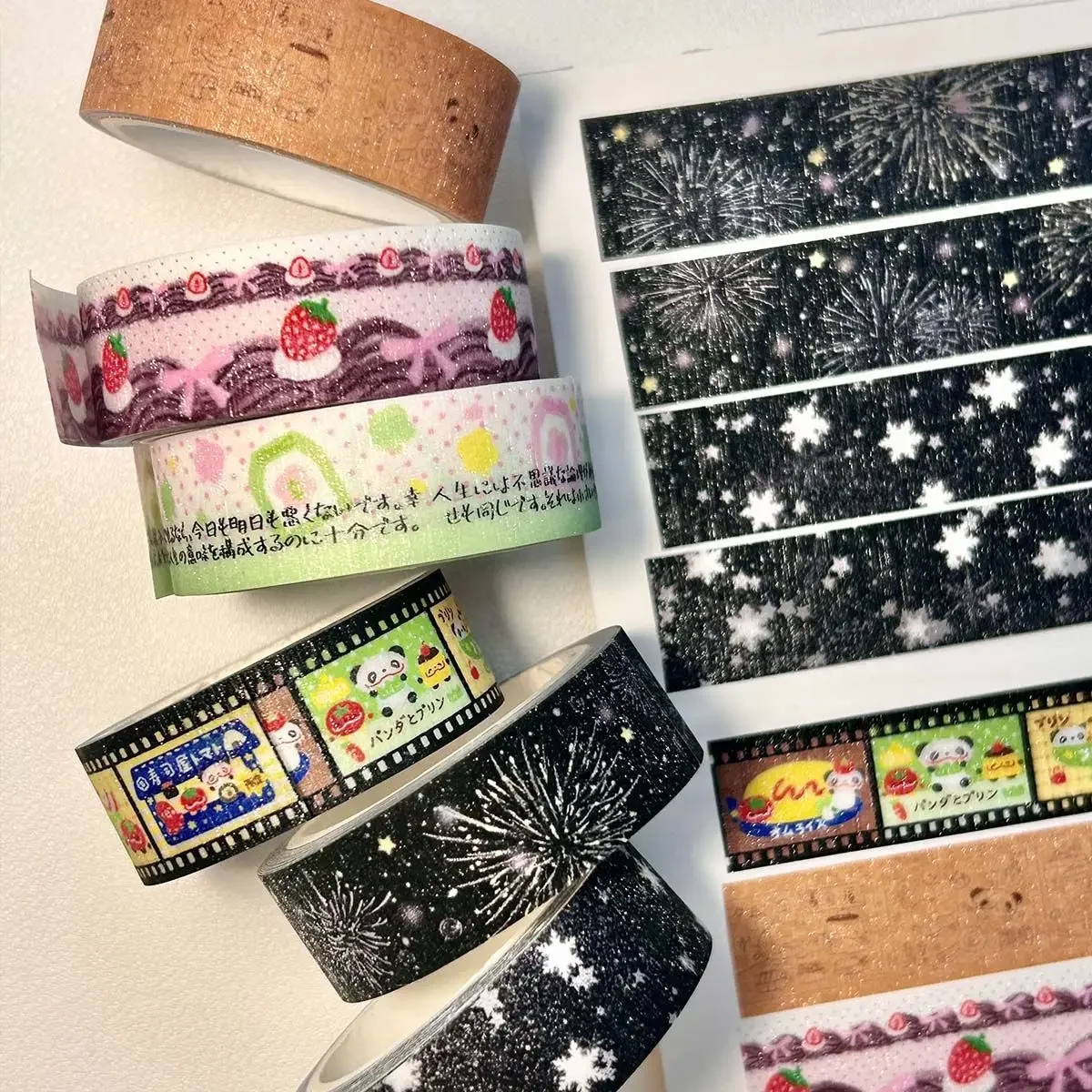 Japanese Style Washi Tape Roll Night Fireworks Snowflake Decoration Panda Graffiti Apple Strawberry Handbook Material