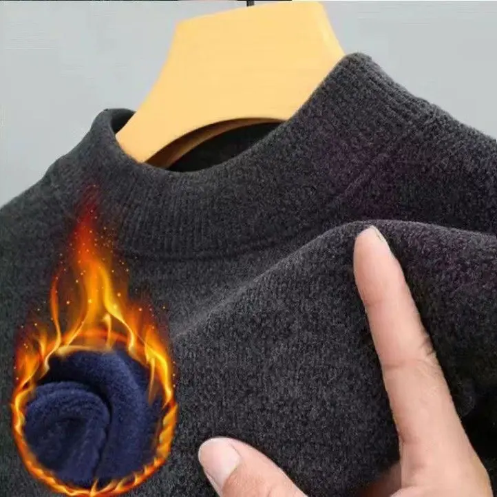 

Warm Thiened Woolen Sweater for Men Autumn Winter round Ne-Piece Fce Knitted Pullover Busin Casual Sle Polyes...