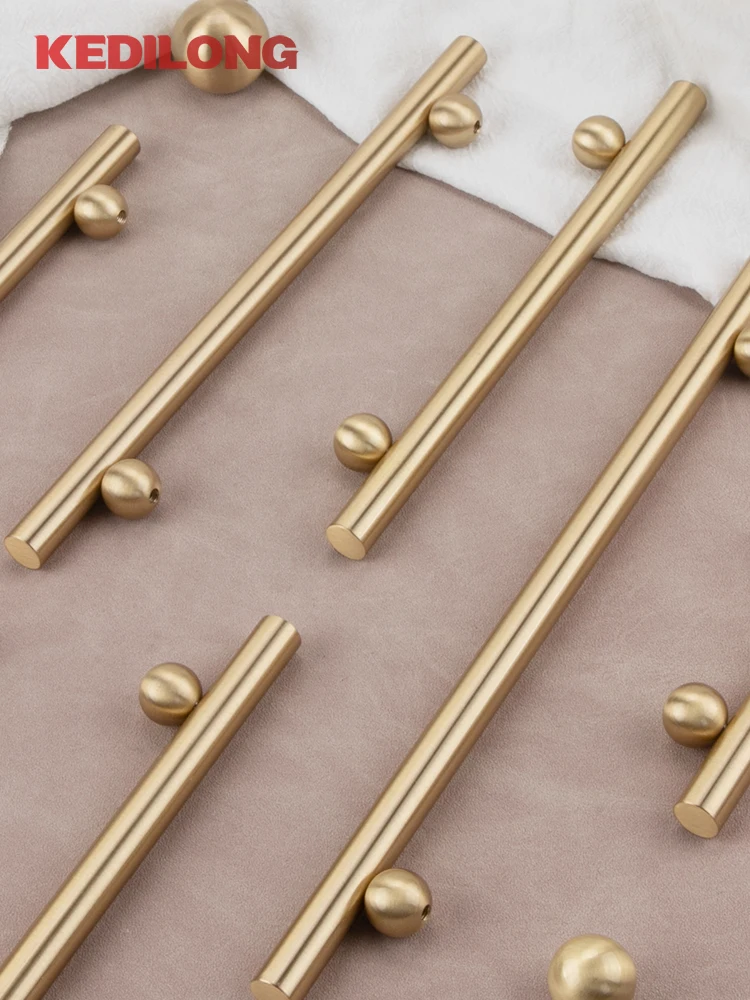 KEDLO Solid Brass French Surface Cabinet Drawer Gold Handle Modern European Ball Base Antique BrassLong Handle