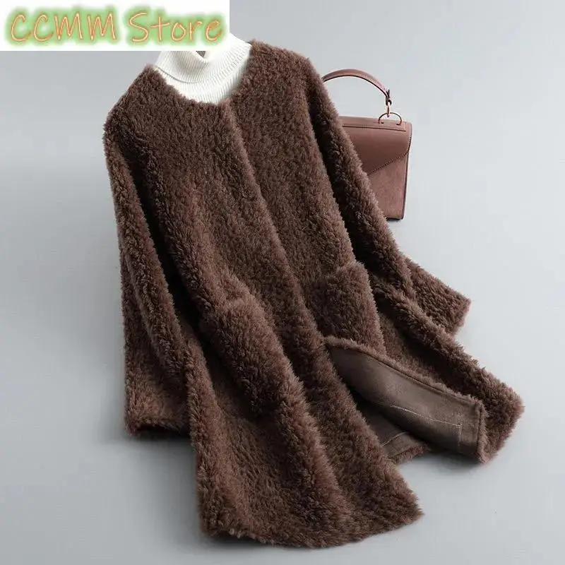 Korean New Winter Women Granule Sheep Scissors Plush Fur Grass Coat Cardigan Loose Mid length Imitation Lamb Hair Coat