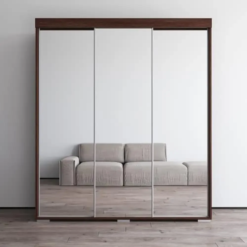 European Design 3 Door Wardrobe Wenge Wood All Mirror Spacious Storage Solution 71